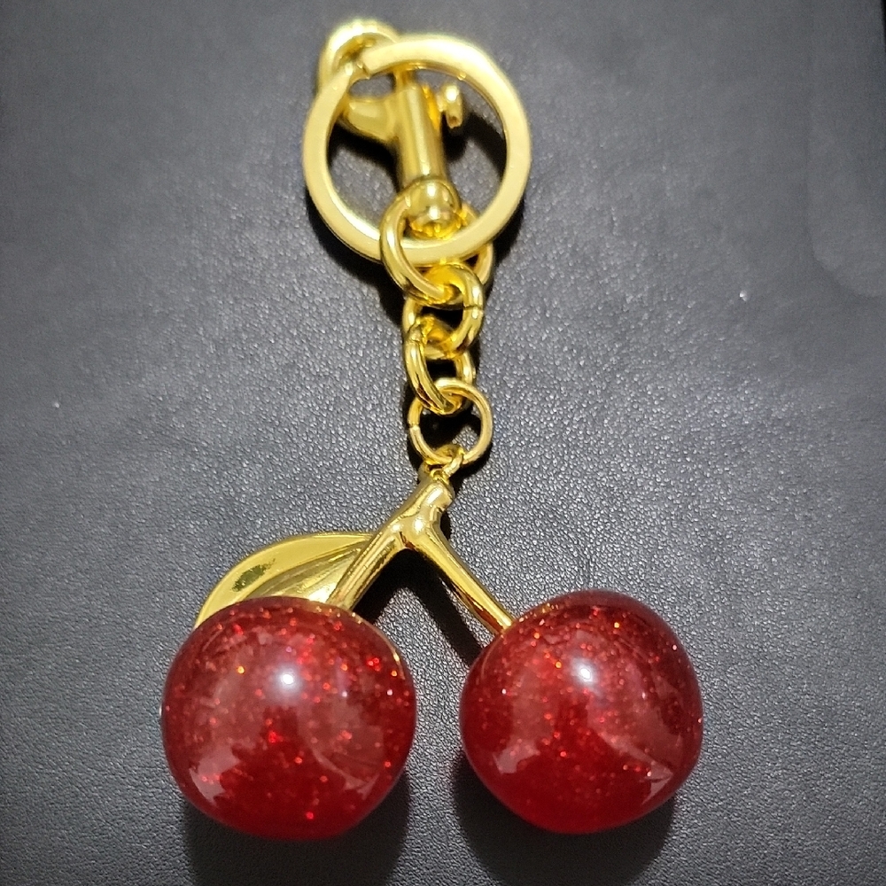 Gold and Red‎ Cherry Keychain